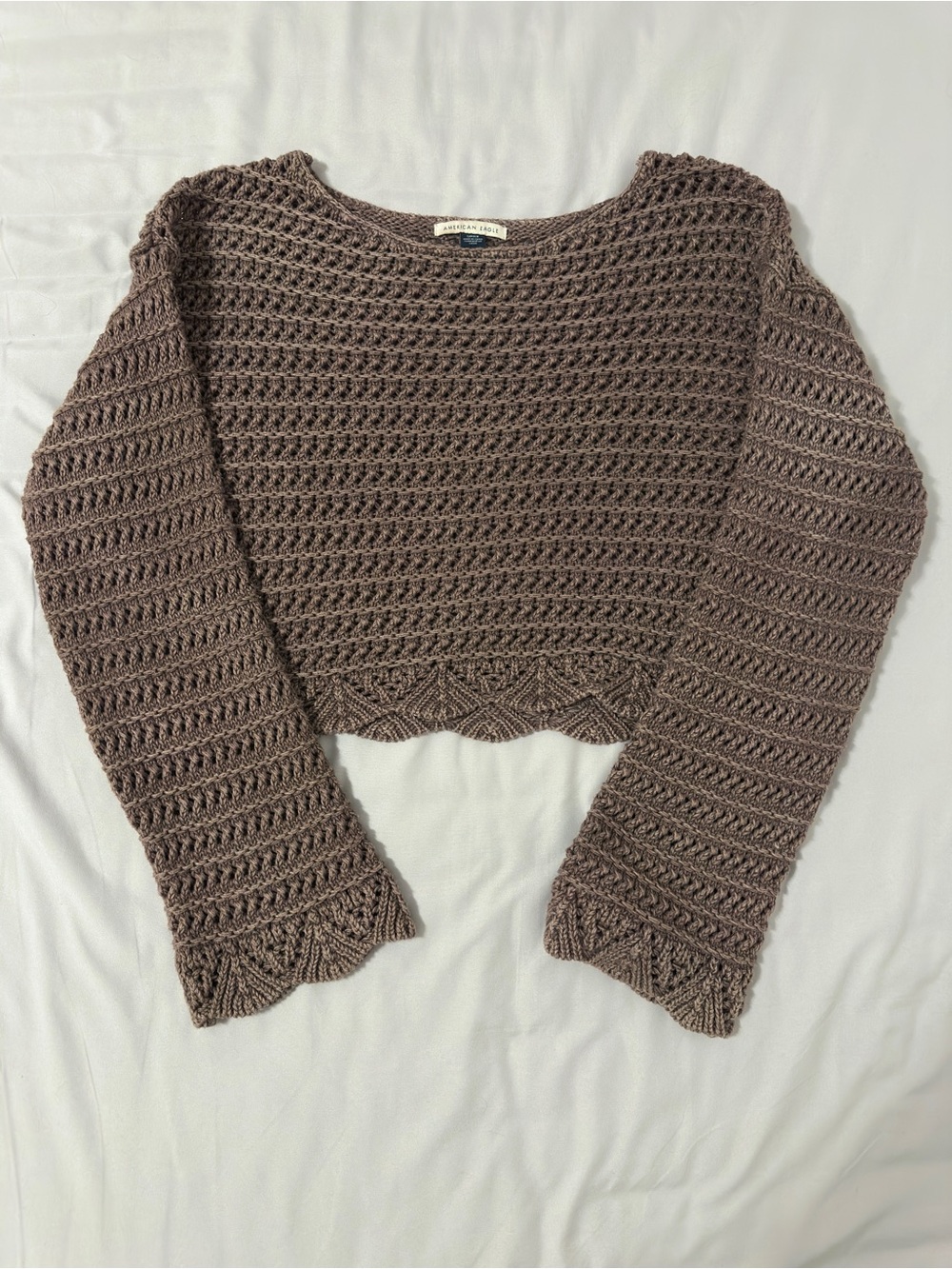 AE Ballet Neck Brown Open Knit Sweater size Small